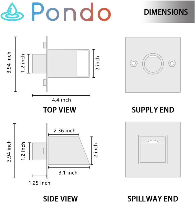PONDO 2" Square Water Fountain Spout Scupper, 316 Stainless Steel Spillway w/Construction Spray Baffle for Pools, Ponds, Water Walls, Fountains (Brown) - Image 4